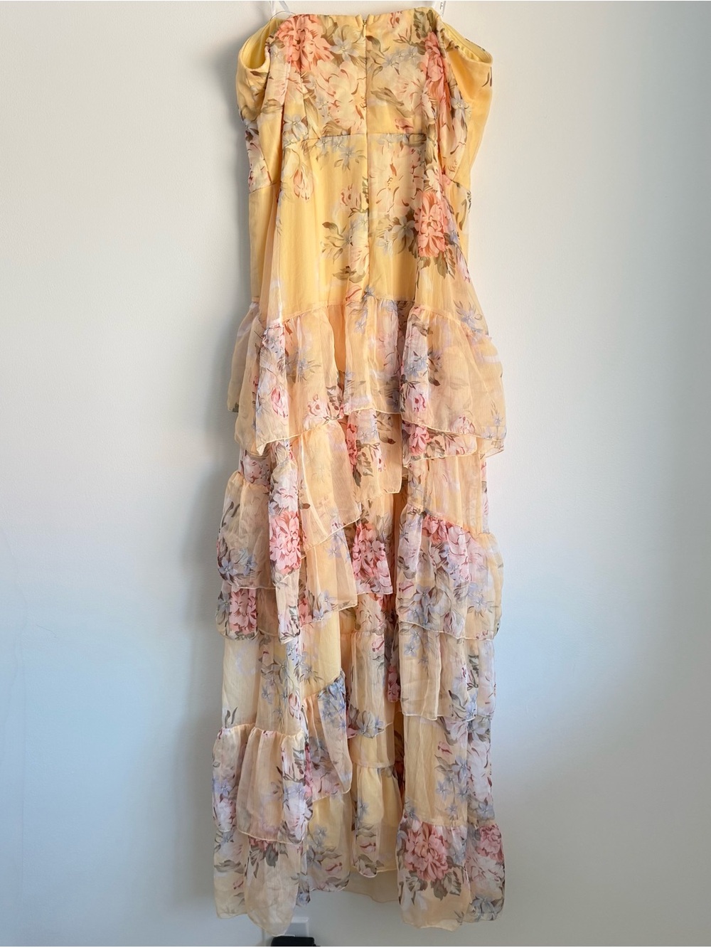 NWOT Lulus Niyati Yellow Floral Strapless Tiered Maxi Dress Size XL - Picture 7 of 8